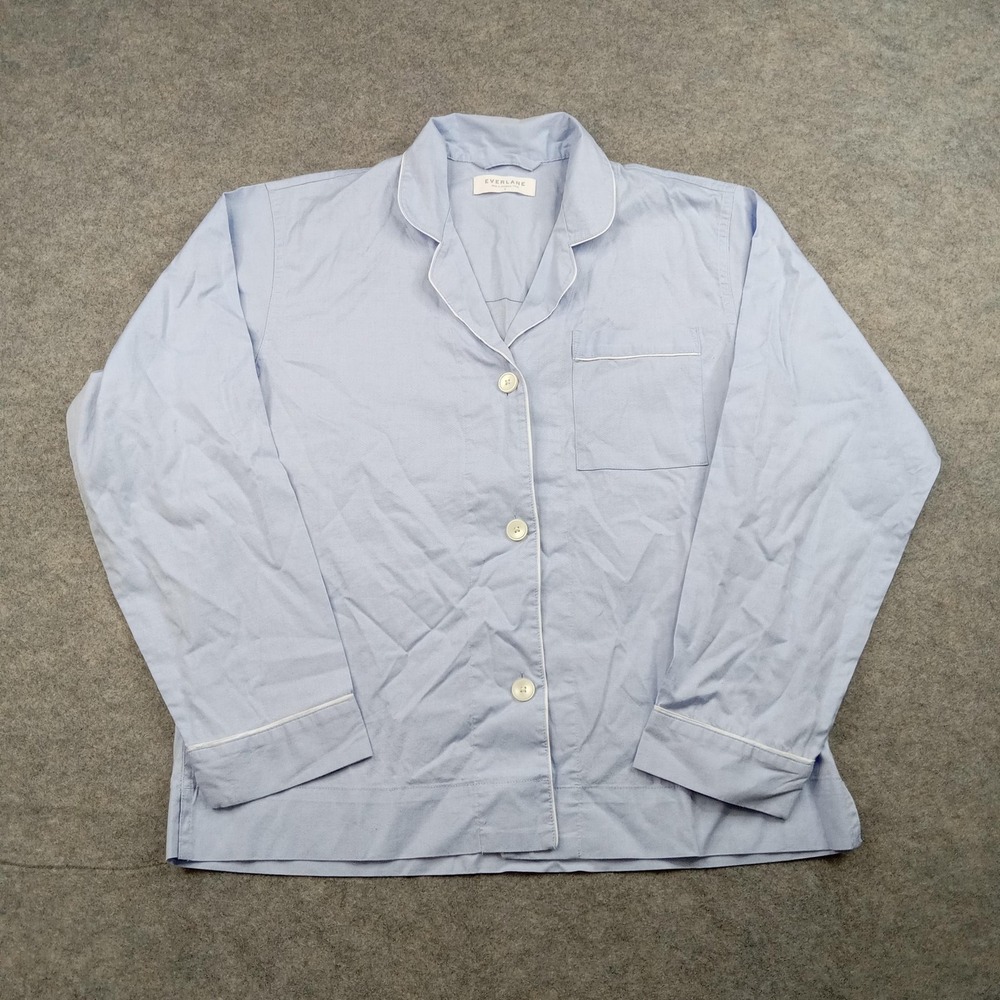 Everlane Pajama Shirt Womens Small Blue 100% Cotton Button Front Sleepwear